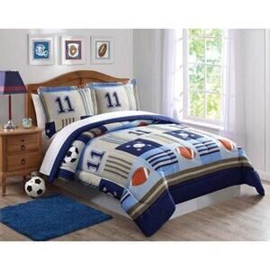 My World Denim and Khaki Sports Multiple Polyester 3-Piece Full/Queen Comforter